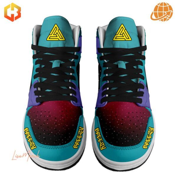 Chris Brown Breezy Air Jordan 1 Shoes in a box, showcasing the bold color combination and intricate details.