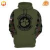 Clemson Tigers Death Valley Camo Hoodie front view with olive green body and camouflage sleeves.