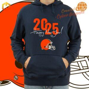 Cleveland Browns Happy New Year 2025 Hoodie in brown and orange with team logo