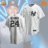 New York Yankees jersey featuring Cody Bellinger's name and number 24, displayed alongside player image and team logos.