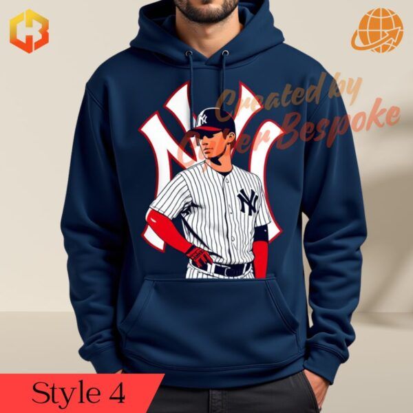 Cody Bellinger in action on a black hoodie, showcasing the power and energy of the Yankees