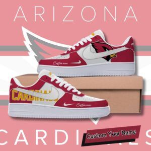 Custom Nike Air Force 1 sneakers in Arizona Cardinals colors with bold team logo details.