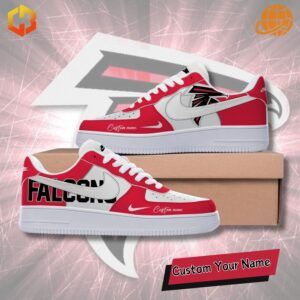 Custom Nike Air Force 1 sneakers in Atlanta Falcons colors with bold team logo details