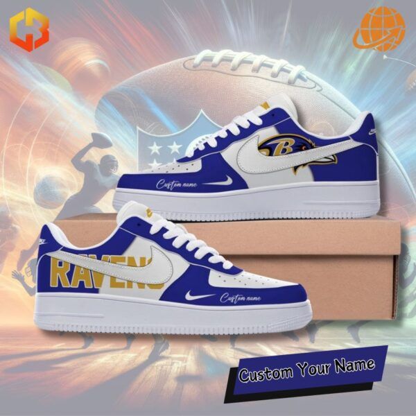 Custom Baltimore Ravens Nike Air Force 1 sneakers showcasing premium team branding