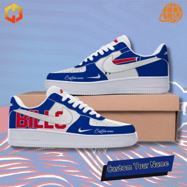 Custom Nike Air Force 1 sneakers in Buffalo Bills colors with bold team logo accents