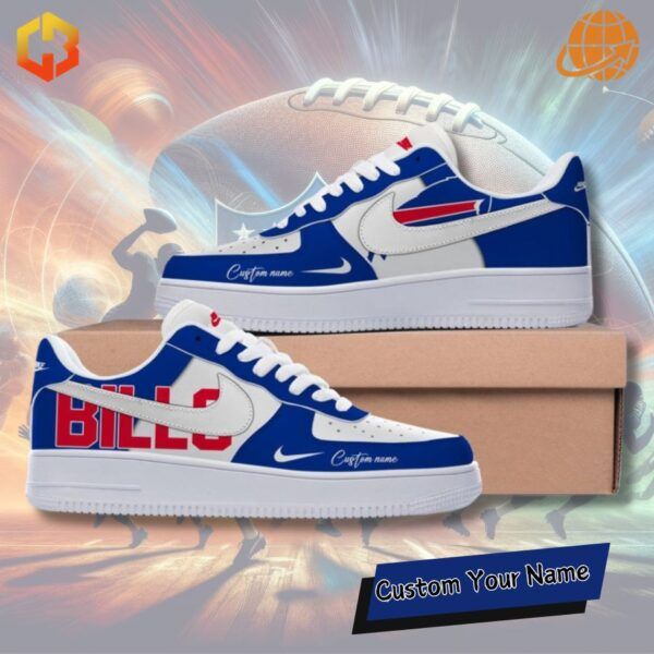 Custom Buffalo Bills Nike Air Force 1 sneakers showcasing premium team branding.