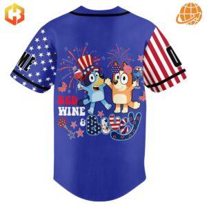 Custom Bluey Baseball Jersey with Statue of Liberty and American flag, perfect for patriotic fans