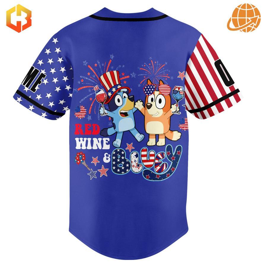 Custom Bluey Baseball Jersey with Statue of Liberty and American flag, perfect for patriotic fans