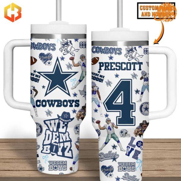 Dallas Cowboys NFL Custom Tumbler 40oz with team star logo, player graphics, and number 4.