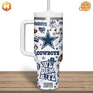 Side view of Dallas Cowboys NFL Custom Tumbler 40oz with star logo and player graphics.