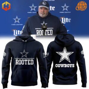 Front and back views of the Dallas Cowboys Rooted 1963 Hoodie featuring the Cowboys star logo, 