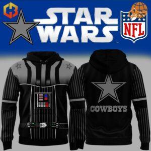 Dallas Cowboys Star Wars Hoodie with front Darth Vader design and back Cowboys logo