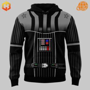 Front view of Dallas Cowboys Star Wars Hoodie with Darth Vader chest design