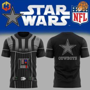 Dallas Cowboys Star Wars Shirt with Darth Vader design and Cowboys logo on front and back.