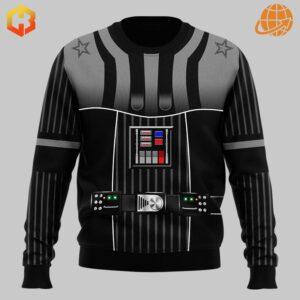 Detailed front view of Dallas Cowboys Star Wars Sweatshirt with Darth Vader-inspired chest plate design.