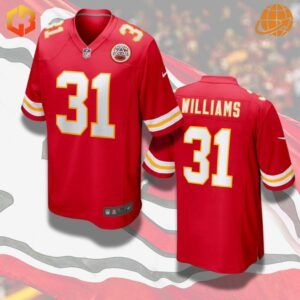 A Kansas City Chiefs football jersey featuring Darrel Williams' name and number, with team colors and official NFL branding