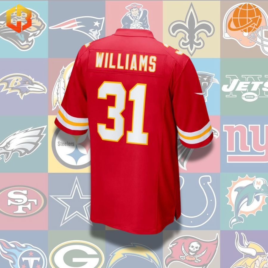 Official Darrel Williams football jersey from the Kansas City Chiefs, showcasing player details and team logo