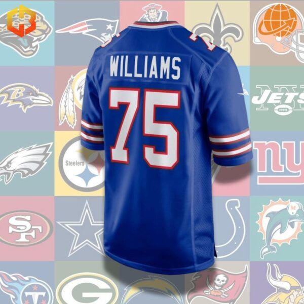 Official Daryl Williams football jersey from the Buffalo Bills, showcasing the team’s details and player number