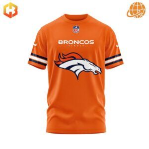 Front view of the Denver Broncos 2024 NFL Shirt with team logo and text.