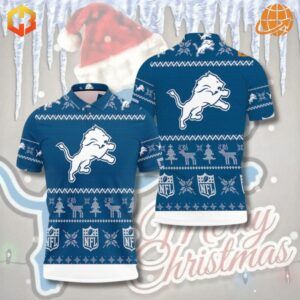 Festive Detroit Lions Polo with holiday design