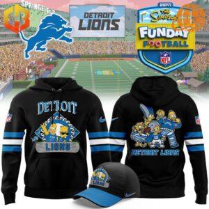 Detroit Lions NFL Simpson Funday Football Hoodie set against a football stadium background.