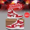 Custom Diablos Rojos del México Air Jordan 1 Shoes Style 1, red and white high-top sneakers with team logo and mascot.