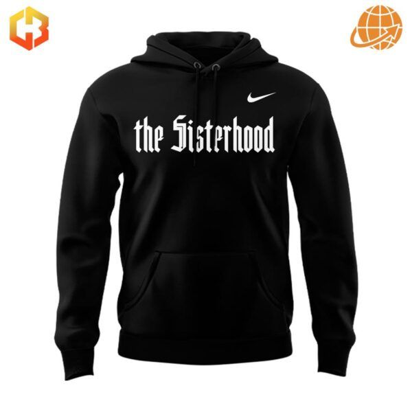 Black Nike hoodie with "The Sisterhood" text for Duke women's basketball team.