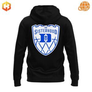 Back of black hoodie with blue and white Duke women's basketball 