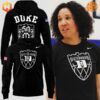 Front and back view of Duke Blue Devils Women's Basketball black Hoodie with embroidered logo and 50th-anniversary emblem.