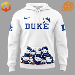 Front view of the Duke Blue Devils Hello Kitty Hoodie showcasing the unique design.