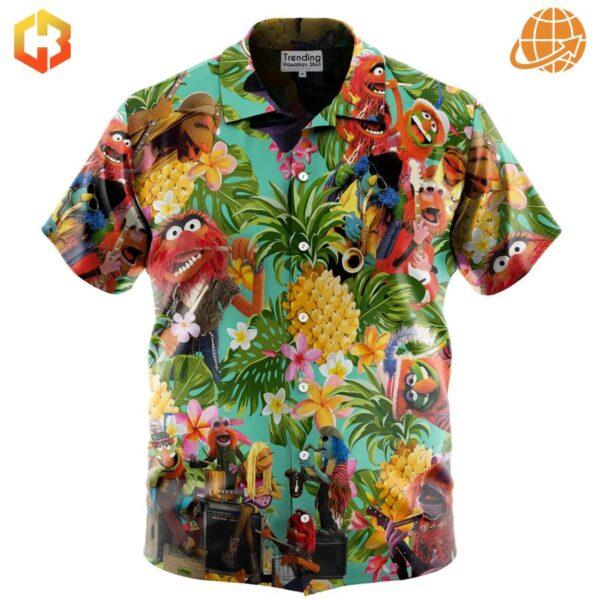 A colorful Hawaiian shirt featuring Dr. Teeth and the Electric Mayhem from The Muppet Show.