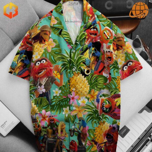 A blast from the past! This Hawaiian shirt features the iconic Dr. Teeth and the Electric Mayhem from the classic Muppet Show.