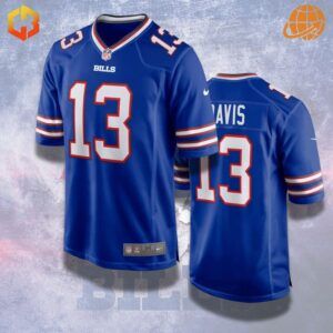 Blue Gabriel Davis Buffalo Bills football jersey with player number 13 on the front and back