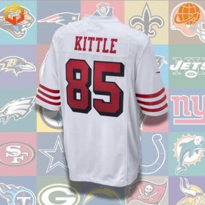 George Kittle football jersey in San Francisco 49ers colors, showcasing his iconic number 85