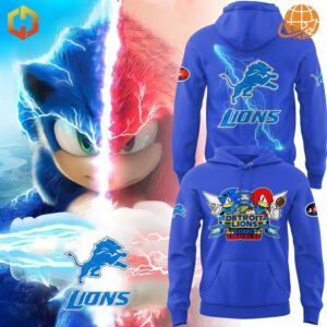 Gibbs And Montgomery x Sonic And Knuckles Detroit Lions Hoodie with split character design and team logo