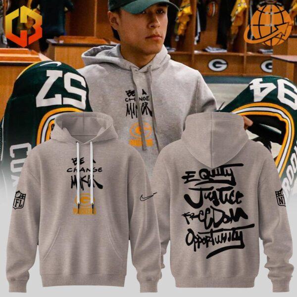 Front view of the Green Bay Packers Equity Justice Freedom Opportunity Hoodie