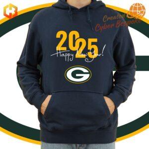 Green Bay Packers Happy New Year 2025 Hoodie in green and gold with team logo