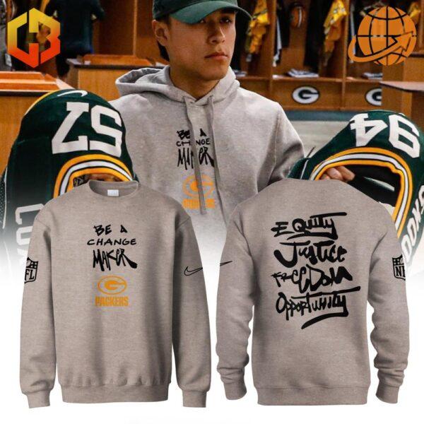 Showcasing the bold “Be A Change Maker” slogan and the iconic Packers logo on a soft, comfortable fabric.