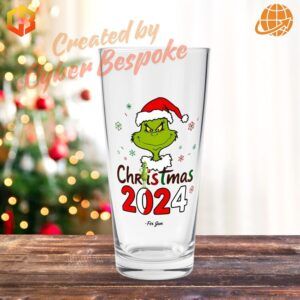 Customizable Grinch Christmas beer glass with personalized design