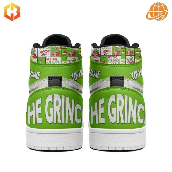 Grinch Ho Ho Ho Air Jordan 1 Shoes in a festive box with the Grinch character and holiday elements.