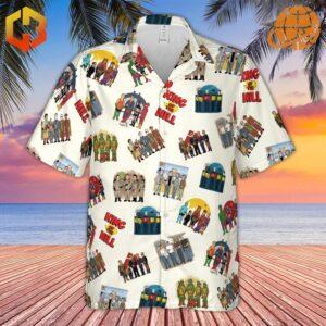 Front view of buttoned Hank Hill's Friends King Of The Hill Parody Hawaiian Shirt.