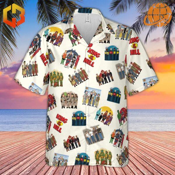 Front view of buttoned Hank Hill's Friends King Of The Hill Parody Hawaiian Shirt.