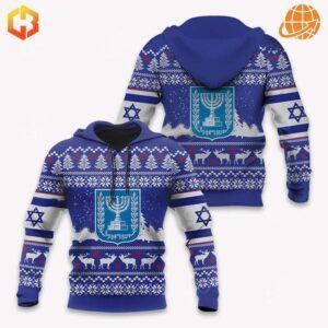 Light up the holiday season with this Hanukkah Menorah Reindeer Hoodie