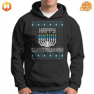 Happy Chrismukkah Christmas Hanukkah Hoodie with festive dual-holiday design