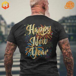 T-shirt with a "Happy New Year 2025" design.