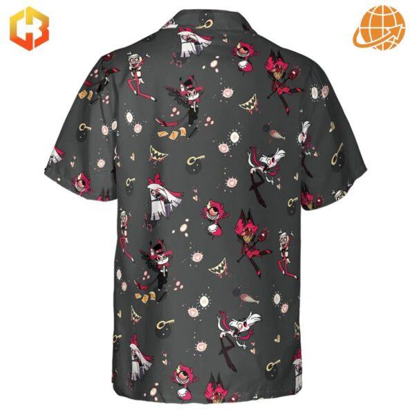 Back view of Helluva Hazbin Hotel Hawaiian Shirt with continuous design.