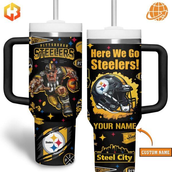 Show off your Steelers pride with the Here We Go Pittsburgh Steelers NFL Stanley Tumbler.