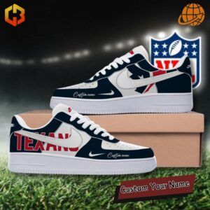 Nike Air Force 1 shoes customized with Houston Texans colors and sleek detailing.