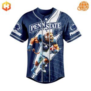 Penn State baseball jersey front design with running Nittany Lion mascot and team name.