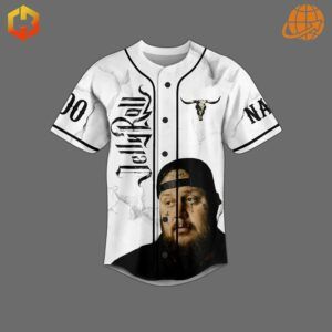 Front of I'm Not Okay Jelly Roll Custom Baseball Jersey showing artist portrait and name.